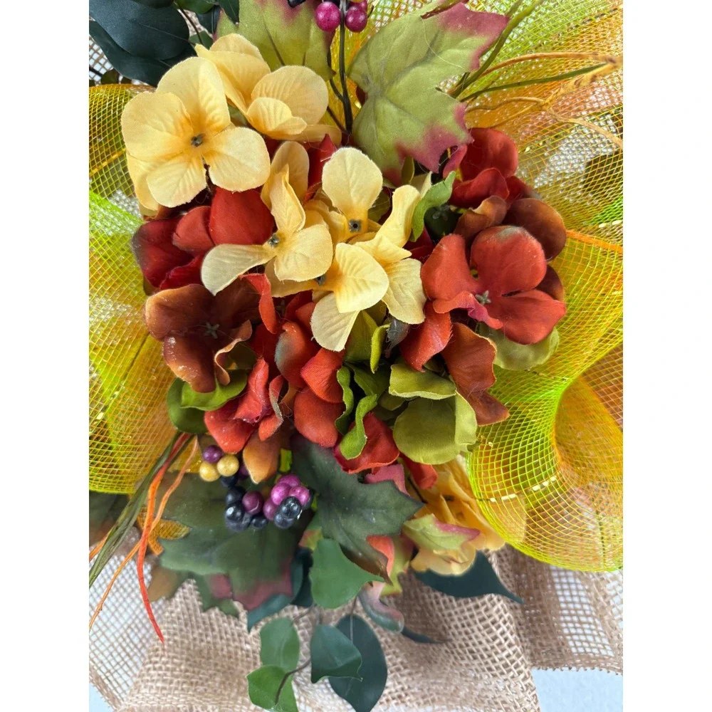 Unbranded Fall Floral Burlap Wreath Orange Hydrangea Deco Mesh Harvest Decor